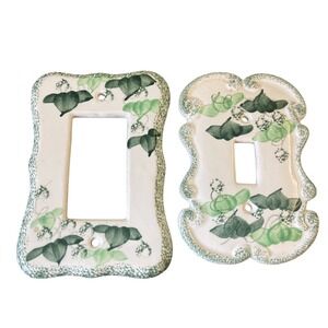 Decorative Light Switch Plate Cover Plate Ceramic Painted Green Ivy CottageCore
